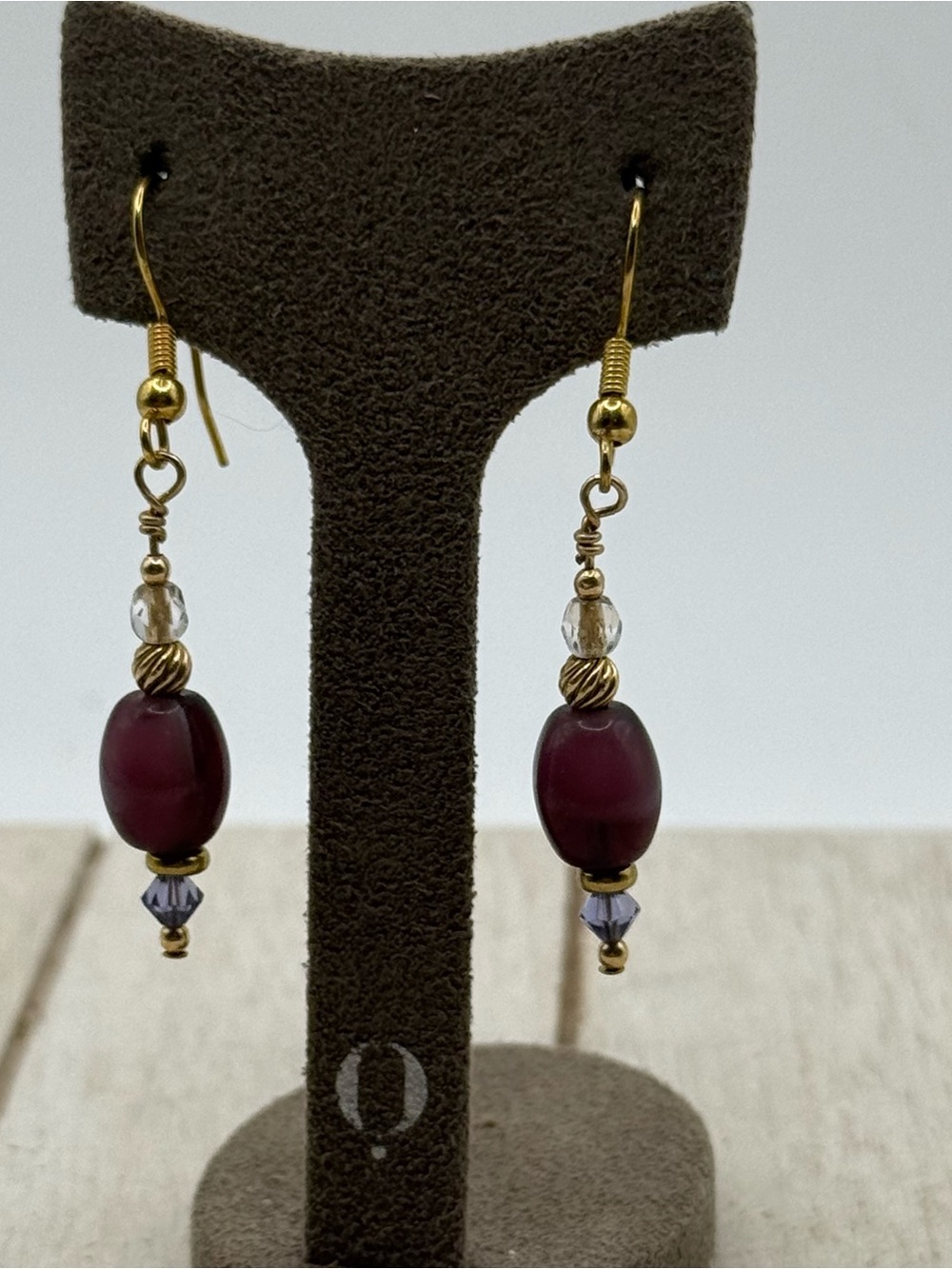 Gold-Tone Earrings with Deep purple Beads